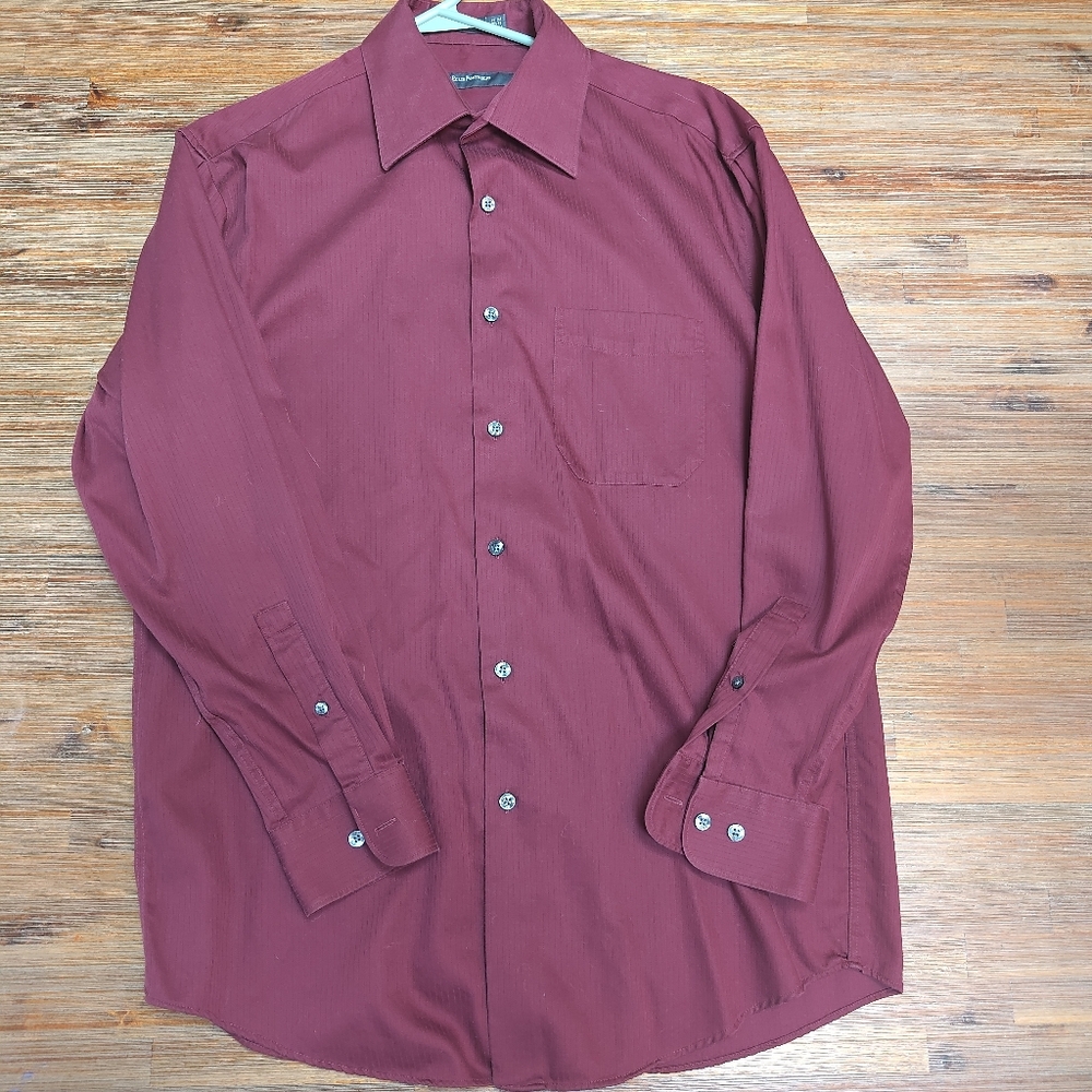 Perry Ellis Men's Maroon Casual Button-Down Shirt